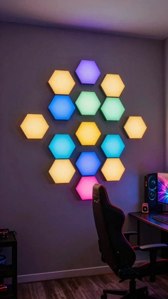 10 Hexagon Light Ideas for Game Rooms That Level Up the Walls - 5. Geometric Cluster Designs 1