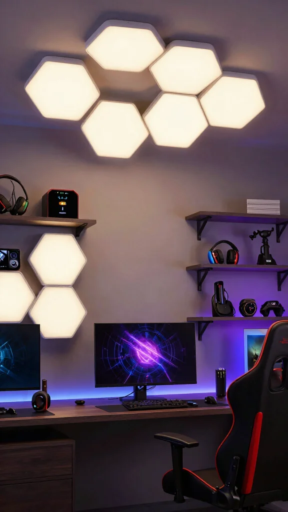 10 Hexagon Light Ideas for Game Rooms That Level Up the Walls - 7. Multi-Functional Hexagon Fixtures 1
