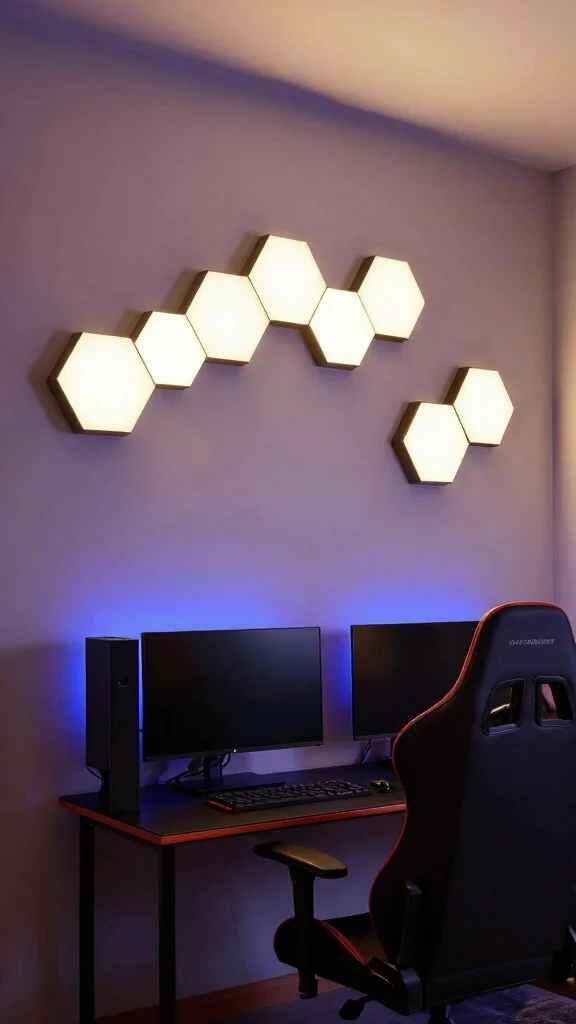 10 Hexagon Light Ideas for Game Rooms That Level Up the Walls - 8. Wall-Mounted Versatile Lights 1