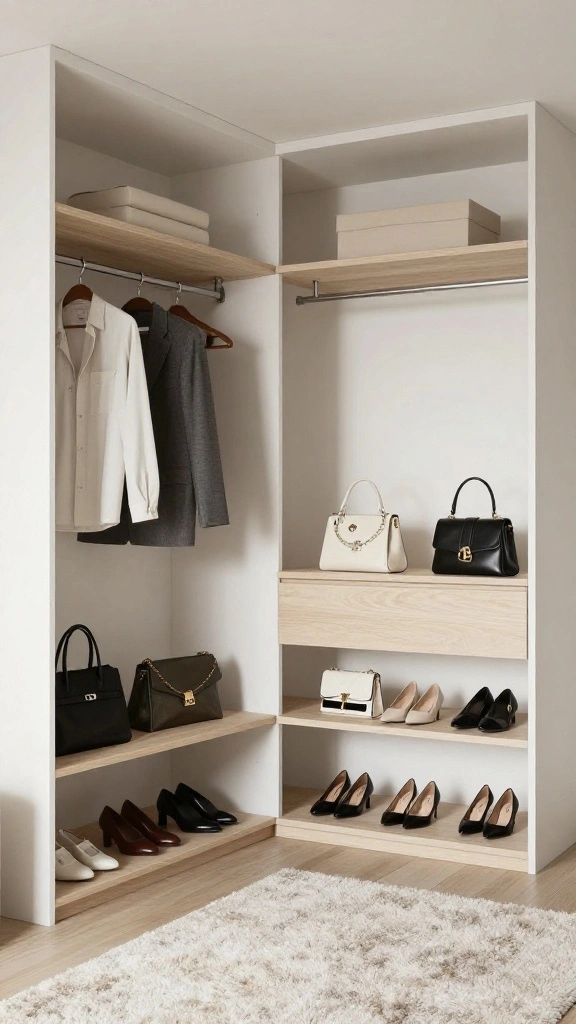10 His and Hers Walk-in Wardrobe Layout Ideas for a Shared Space - 1. Split-Level Shelving 1