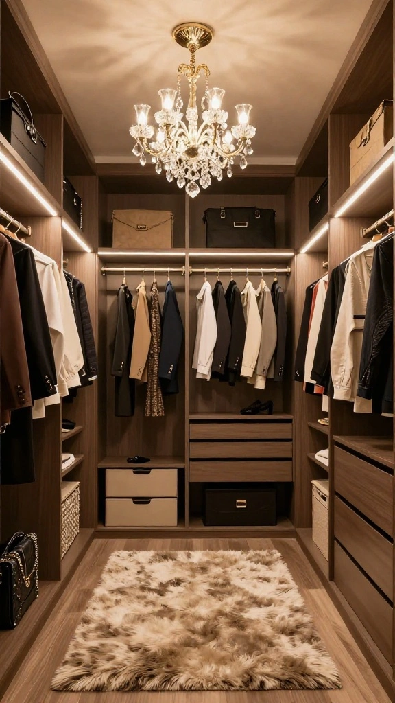 10 His and Hers Walk-in Wardrobe Layout Ideas for a Shared Space - 7. Luxury Lighting Options 1