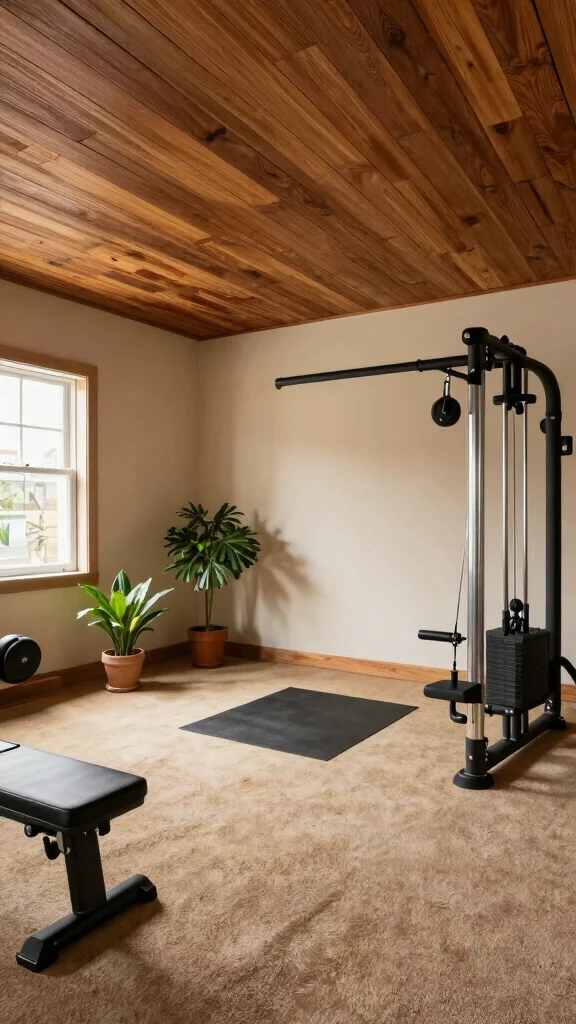 10 Home Gym Ceiling Design Ideas for a More Professional Space - 5. Wood Paneling for a Rustic Touch 1