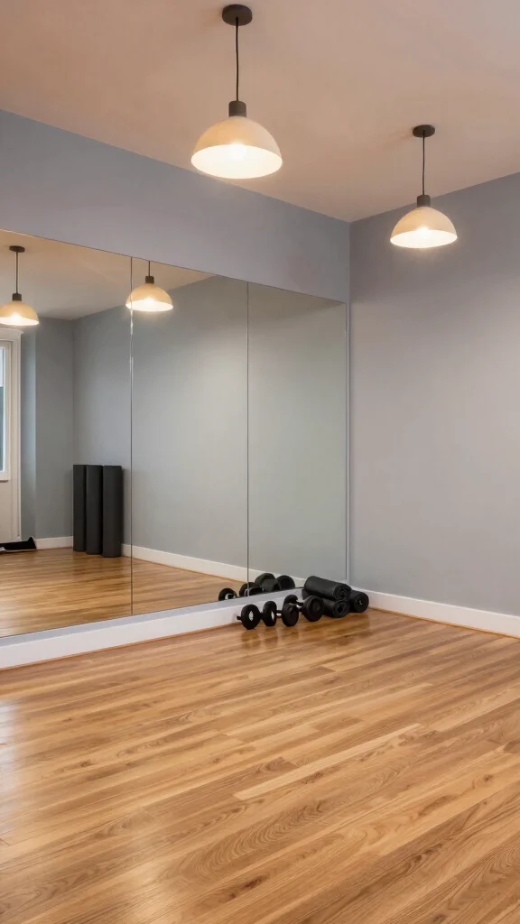 10 Home Gym Ideas With Mirrors That Look Professional - 1. Full Mirror Wall for Spacious Vibes 1