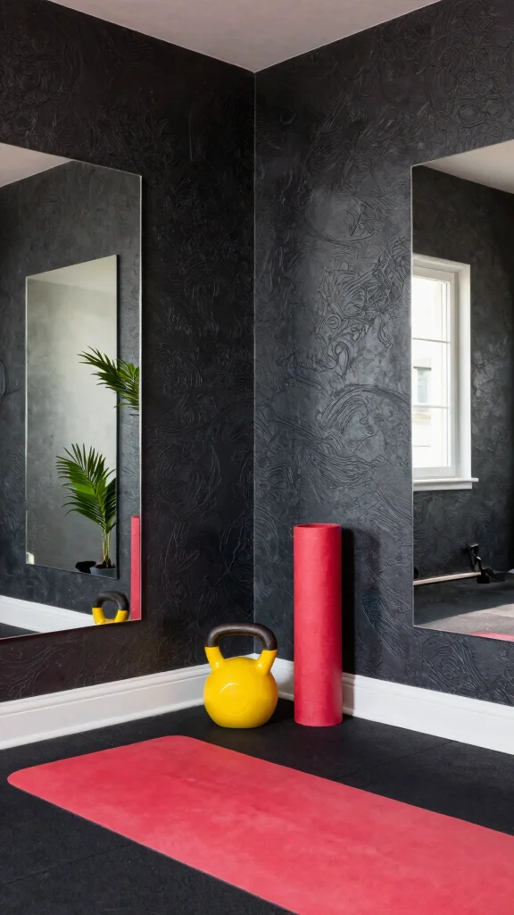 10 Home Gym Wallpaper Ideas From Bold Graphics to Dark Moody Walls - 4. Textured Dark Walls 1