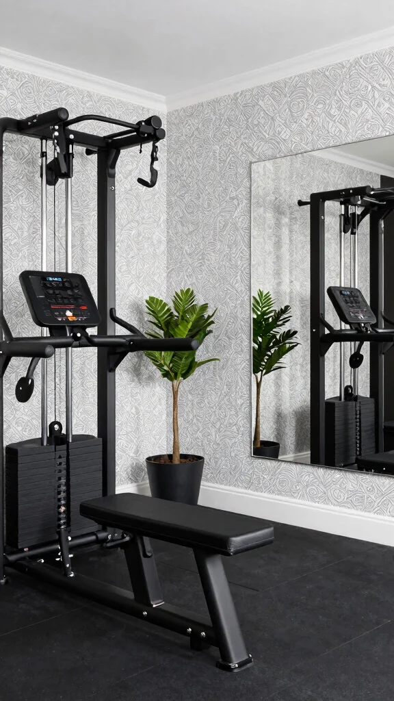 10 Home Gym Wallpaper Ideas From Bold Graphics to Dark Moody Walls - 7. Monochrome Minimalism 1