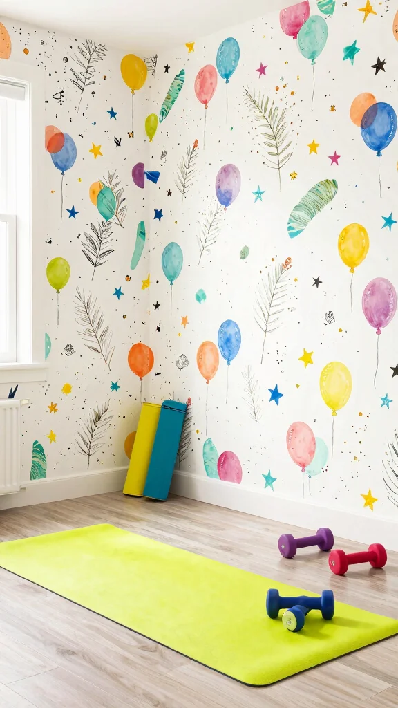 10 Home Gym Wallpaper Ideas From Bold Graphics to Dark Moody Walls - 8. Whimsical Patterns 1