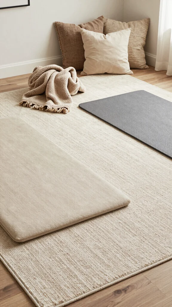 10 Japandi Home Gym Ideas for a Calm, Minimal Training Space - 9. Cozy Textiles 1
