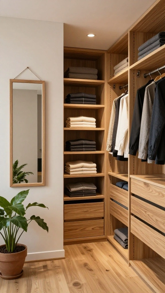 10 Japandi Walk-in Closet Ideas for a Calm, Clutter-Free Dressing Room - 1. Embrace Natural Wood Finishes 1