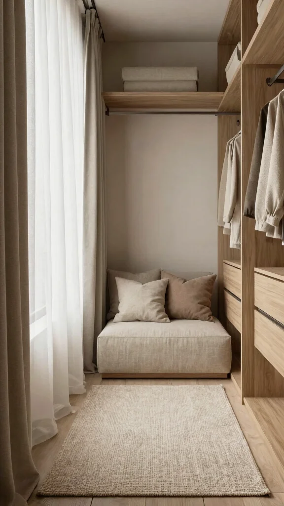 10 Japandi Walk-in Closet Ideas for a Calm, Clutter-Free Dressing Room - 6. Thoughtful Textiles 1