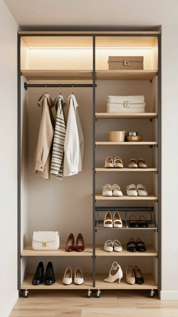 10 Japandi Walk-in Closet Ideas for a Calm, Clutter-Free Dressing Room - 9. Flexible Space Layout 1