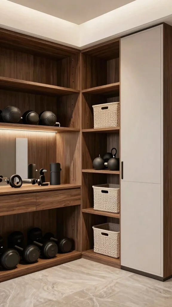 10 Luxury Home Gym Design Ideas Worth Every Investment - 7. Unique Storage Solutions 1