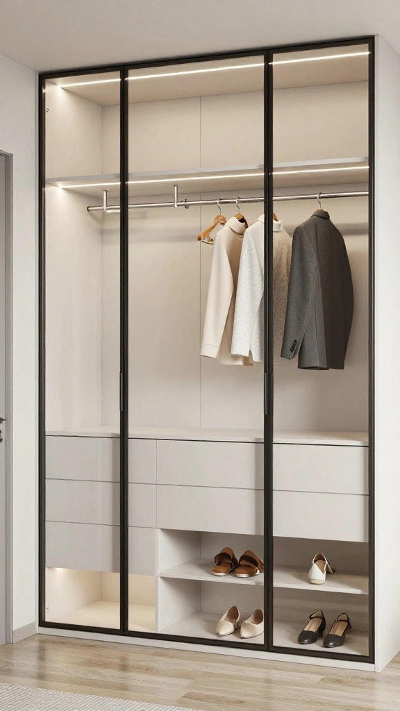 10 Walk-in Closet Glass Door Ideas for an Open, Elegant Look - 1. Frameless Glass Doors for a Minimalist Look 1
