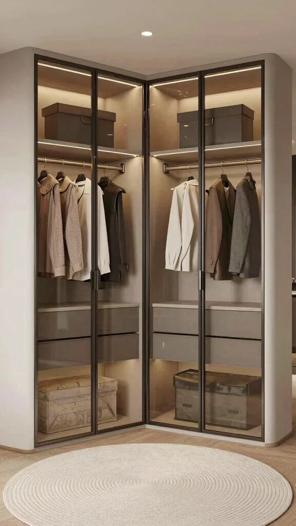 10 Walk-in Closet Glass Door Ideas for an Open, Elegant Look - 10. Curved Glass Doors for a Unique Design 1