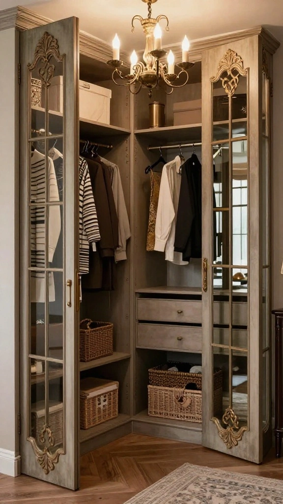10 Walk-in Closet Glass Door Ideas for an Open, Elegant Look - 3. Antique-Finished Glass Doors for Timeless Elegance 1