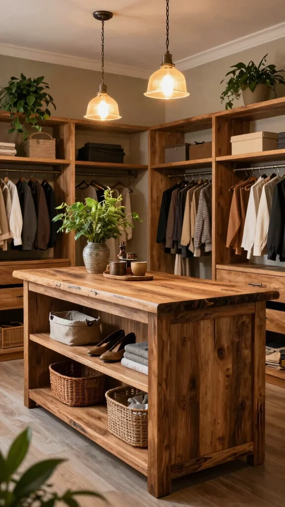 10 Walk-in Closet Island Ideas for Extra Storage and Folding Space - 2. Luxurious Rustic Charm 1