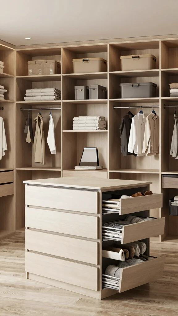 10 Walk-in Closet Island Ideas for Extra Storage and Folding Space - 5. Customizable Modular Island 1