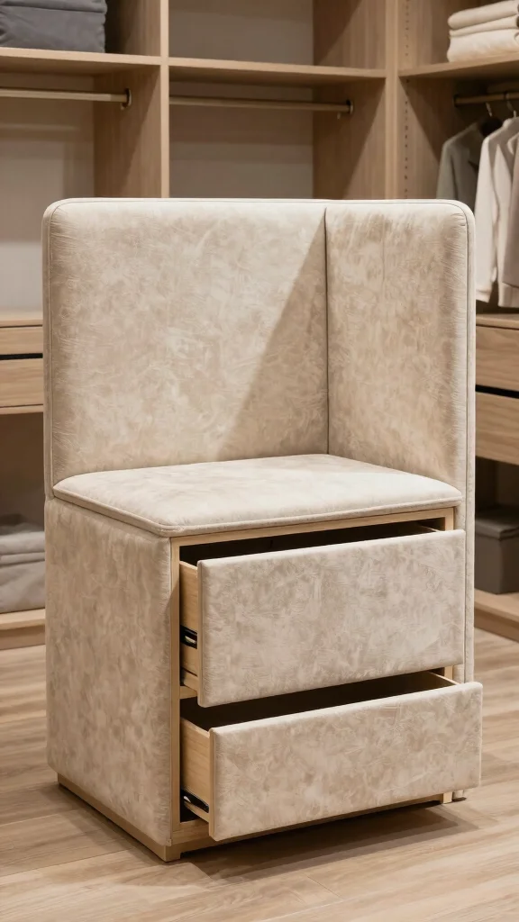 10 Walk-in Closet Island Ideas for Extra Storage and Folding Space - 6. Stylish Upholstered Island 1