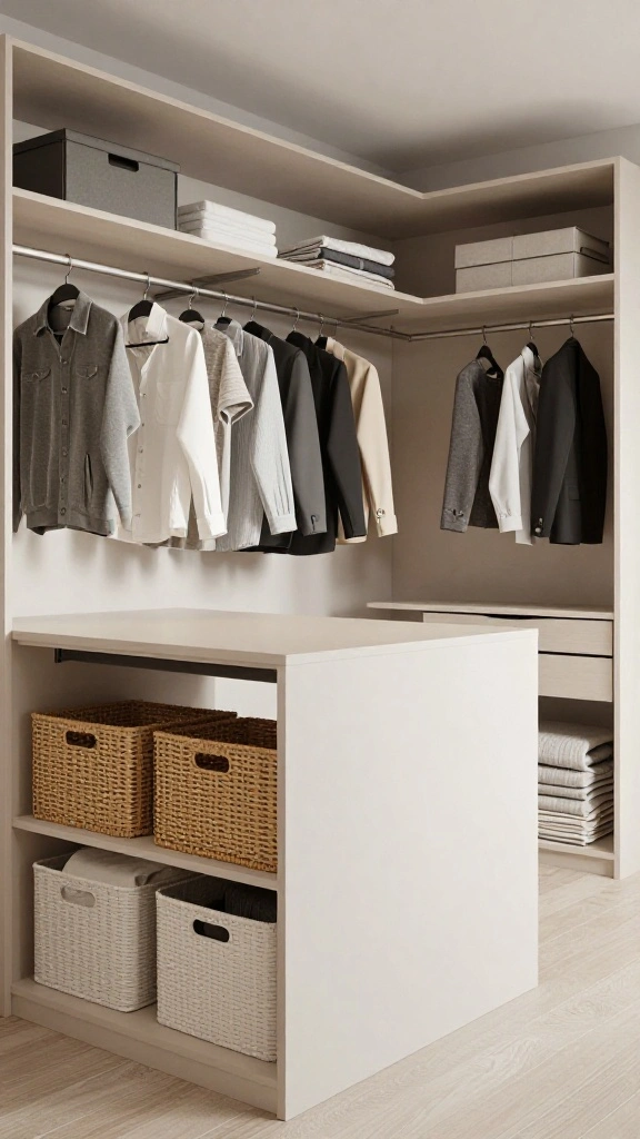 10 Walk-in Closet Island Ideas for Extra Storage and Folding Space - 7. Chic Folding Station Island 1
