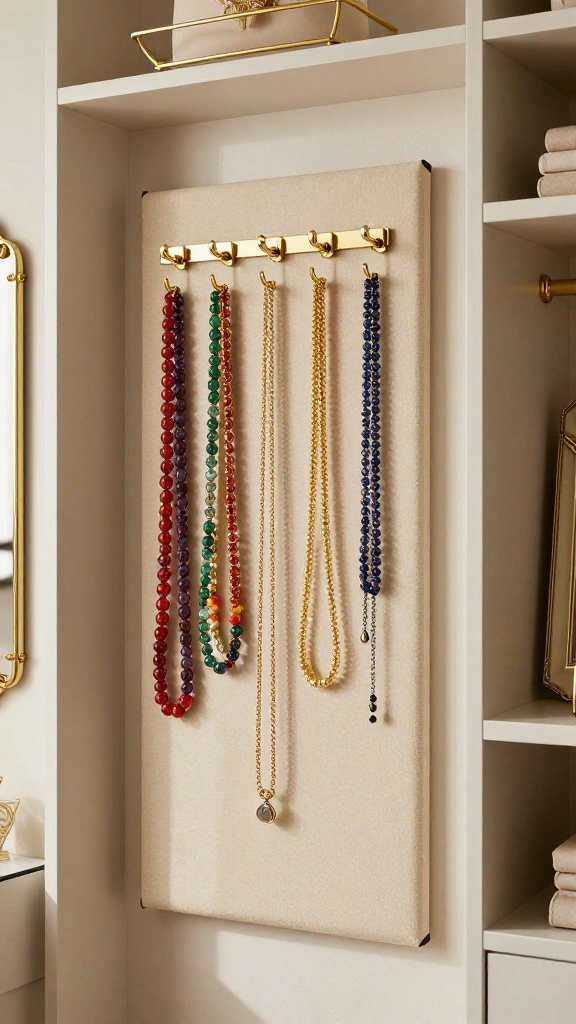 10 Walk-in Closet Jewelry Organization Ideas That Keep Everything Visible - 2. Wall-mounted Hooks for Necklaces 1