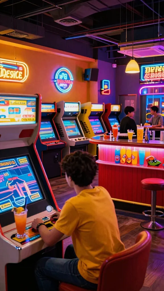 11 Game Room Bar Ideas That Combine Entertainment and Hospitality - 10. Retro Arcade Bar 1