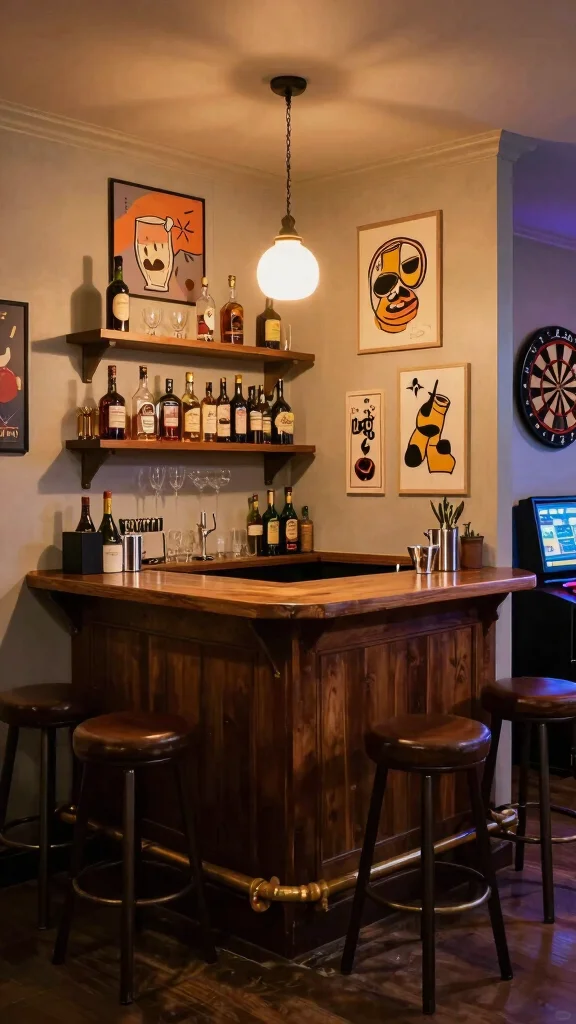 11 Game Room Bar Ideas That Combine Entertainment and Hospitality - 2. Corner Bar Nook 1