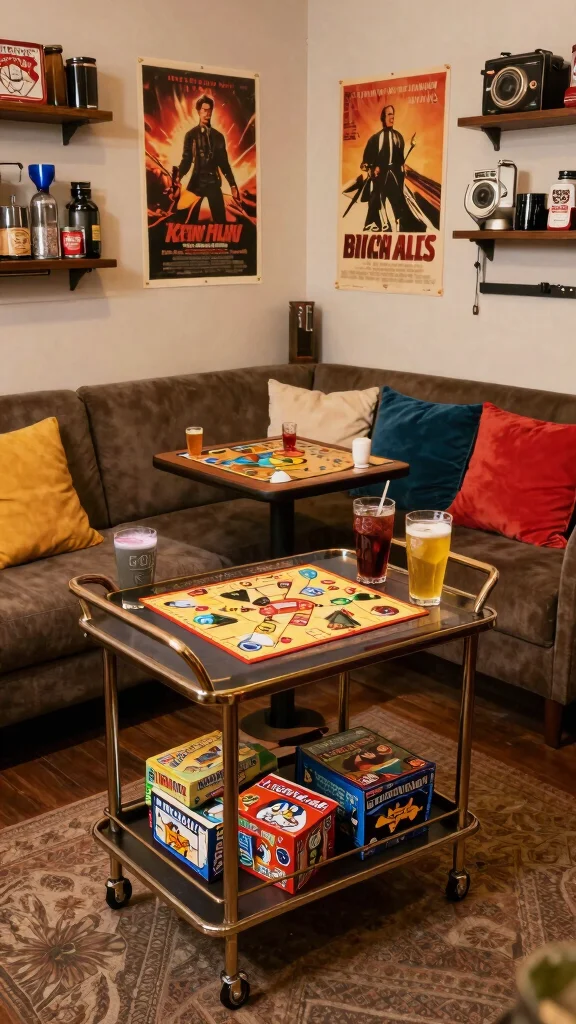 11 Game Room Bar Ideas That Combine Entertainment and Hospitality - 5. Vintage Game Night Bar 1
