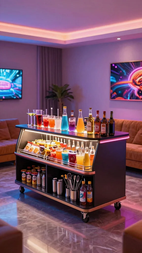 11 Game Room Bar Ideas That Combine Entertainment and Hospitality - 6. Moveable Bar Island 1