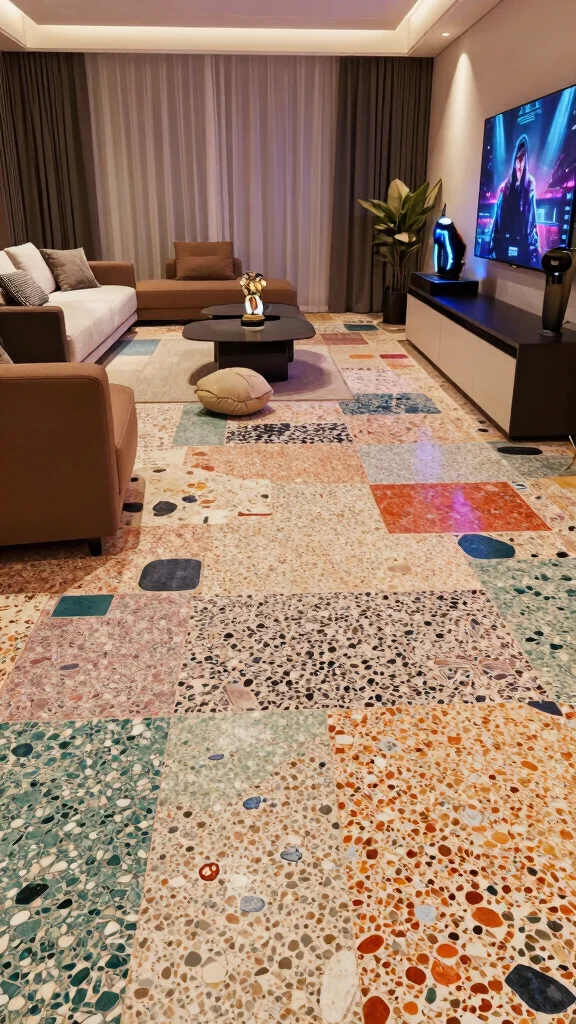 11 Game Room Flooring Ideas That Are Durable and Look Great - 11. Terrazzo Flooring 1