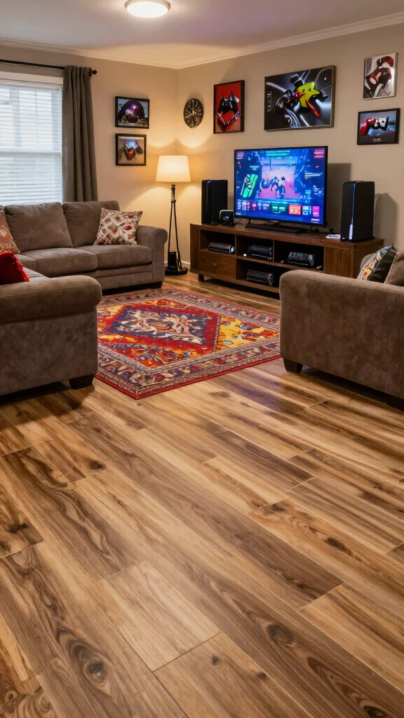 11 Game Room Flooring Ideas That Are Durable and Look Great - 4. Luxury Vinyl Tile (LVT) 1