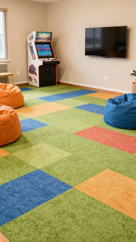 11 Game Room Flooring Ideas That Are Durable and Look Great - 5. Eco-Friendly Carpet Tiles 1
