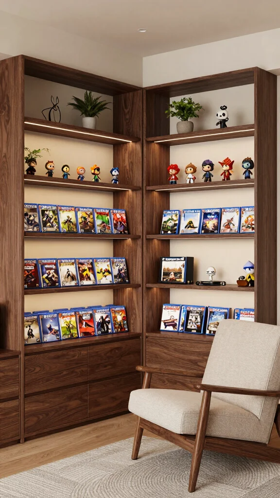 11 Game Room Furniture Ideas That Balance Comfort and Function - 5. Shelving for Storage 1