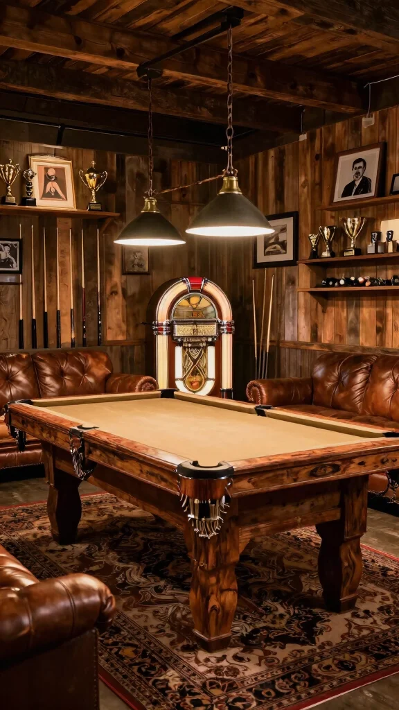 11 Game Room Ideas With a Pool Table for the Perfect Game Night - 1. Rustic Charm with Vintage Accents 1