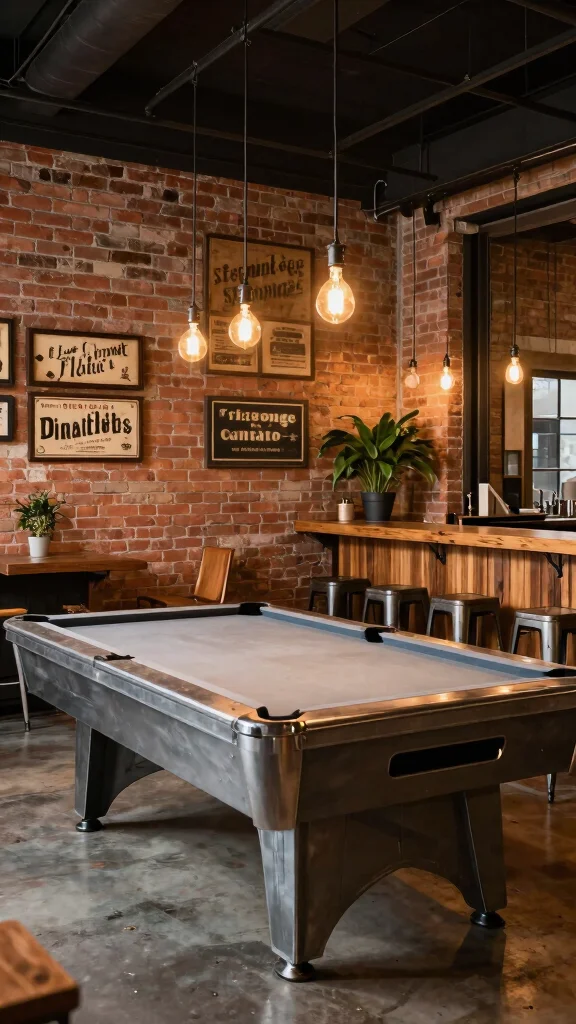 11 Game Room Ideas With a Pool Table for the Perfect Game Night - 3. Industrial Chic Style 1
