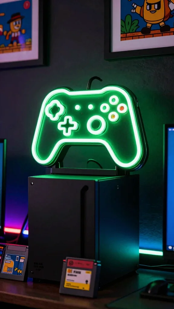 11 Game Room Neon Light Ideas That Turn Any Room Into an Arcade - 1. Neon Game Controller Lights 1