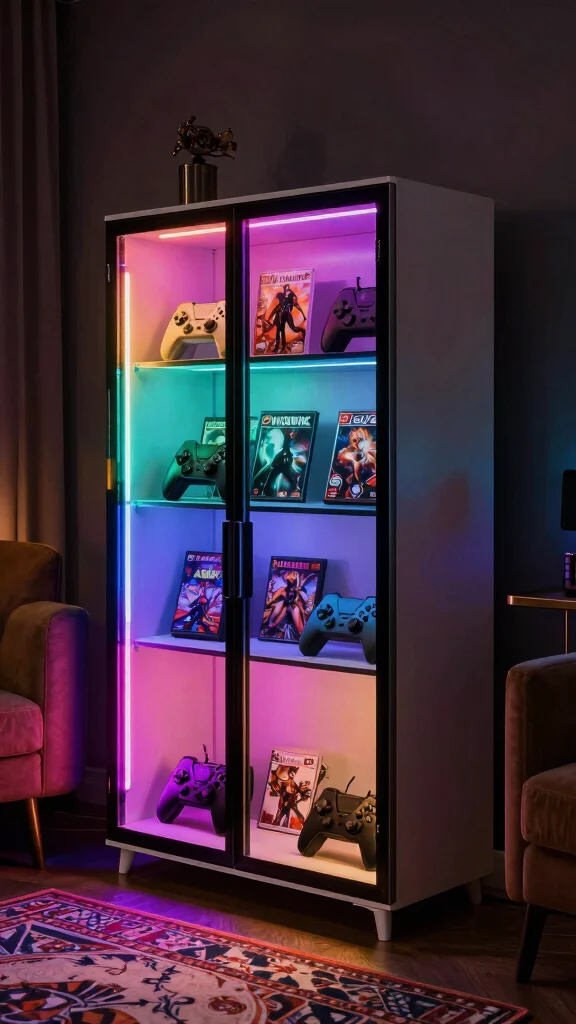 11 Game Room Neon Light Ideas That Turn Any Room Into an Arcade - 3. LED Strip Lighting for Cabinetry 1