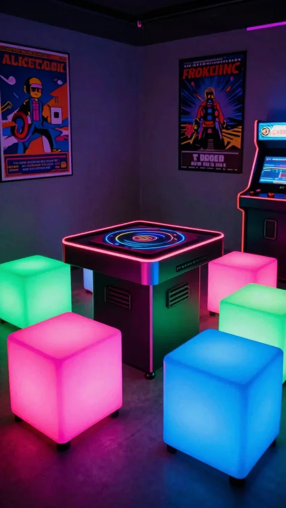11 Game Room Neon Light Ideas That Turn Any Room Into an Arcade - 5. Neon Cube Furniture 1