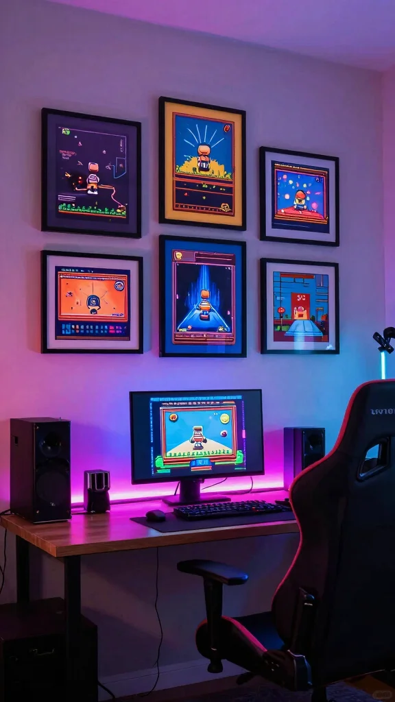 11 Game Room Neon Light Ideas That Turn Any Room Into an Arcade - 6. Wall Art with Neon Accents 1