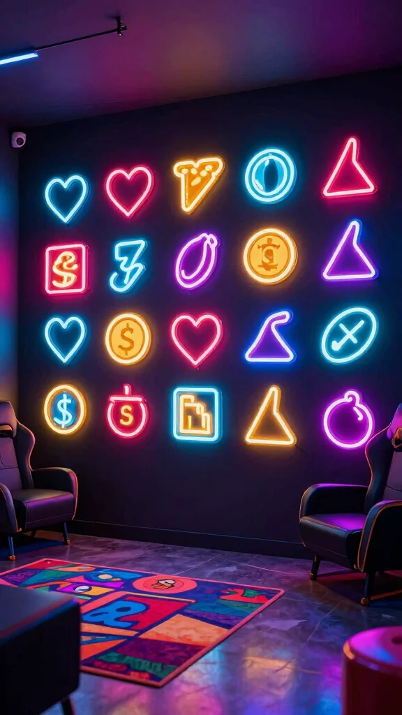 11 Game Room Neon Light Ideas That Turn Any Room Into an Arcade - 9. Neon Pictograms of Game Symbols 1