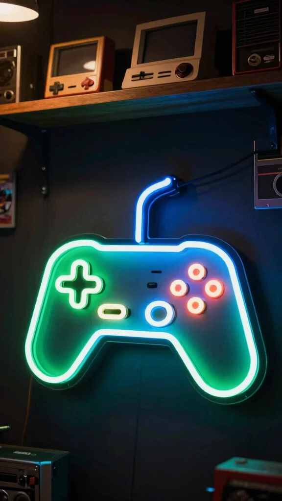 11 Game Room Neon Sign Ideas to Personalize Your Space - 1. Retro Game Controller 1