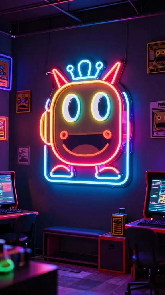 11 Game Room Neon Sign Ideas to Personalize Your Space - 11. Space Invaders 1