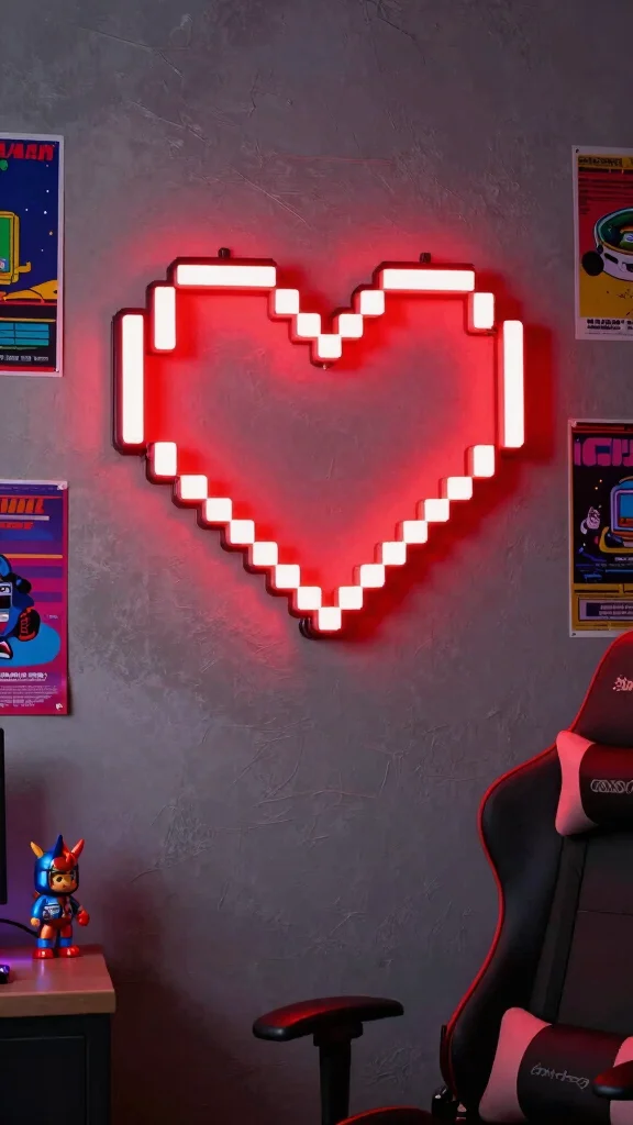 11 Game Room Neon Sign Ideas to Personalize Your Space - 2. Pixel Heart 1