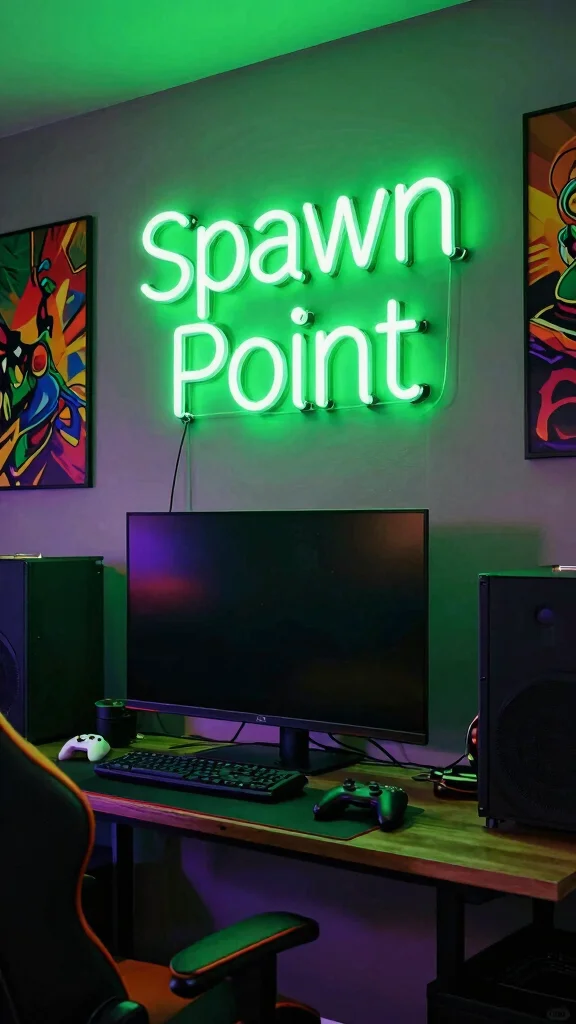 11 Game Room Neon Sign Ideas to Personalize Your Space - 6. 'Spawn Point' Sign 1