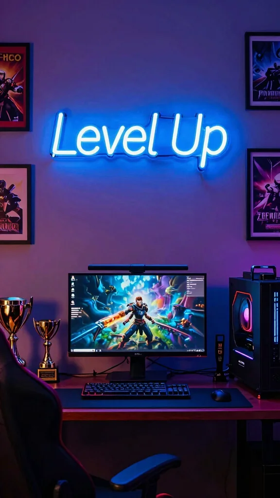 11 Game Room Neon Sign Ideas to Personalize Your Space - 8. 'Level Up' Neon Sign 1