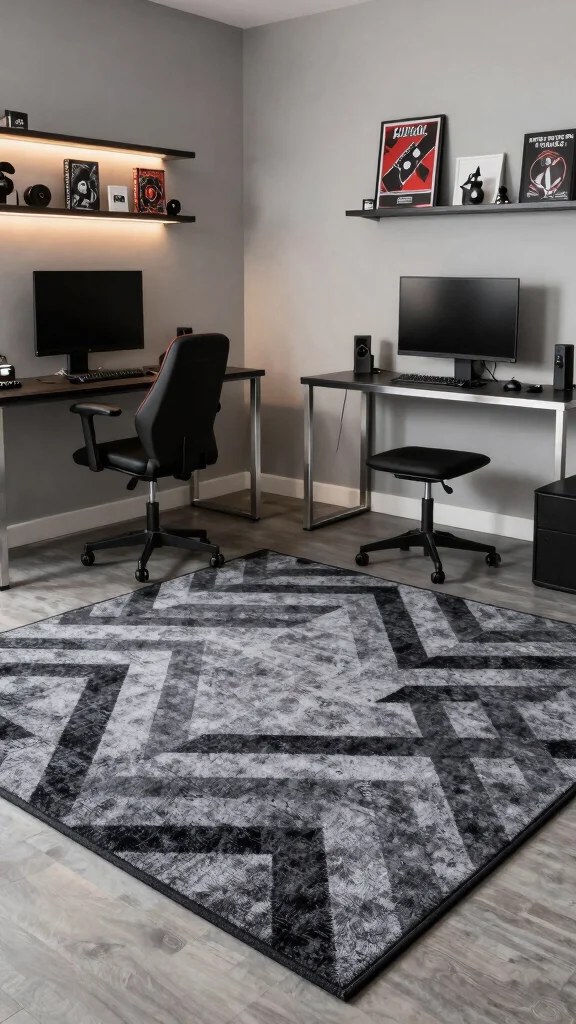 11 Game Room Rug Ideas That Define the Space and Add Comfort - 10. Industrial Style Rugs 1