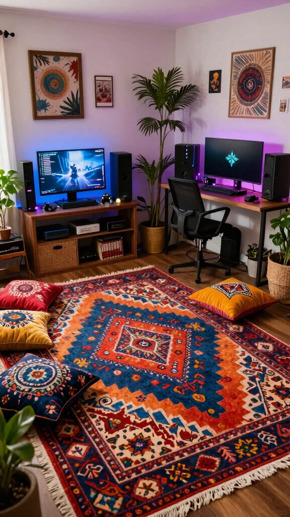 11 Game Room Rug Ideas That Define the Space and Add Comfort - 11. Bohemian Style Rugs 1