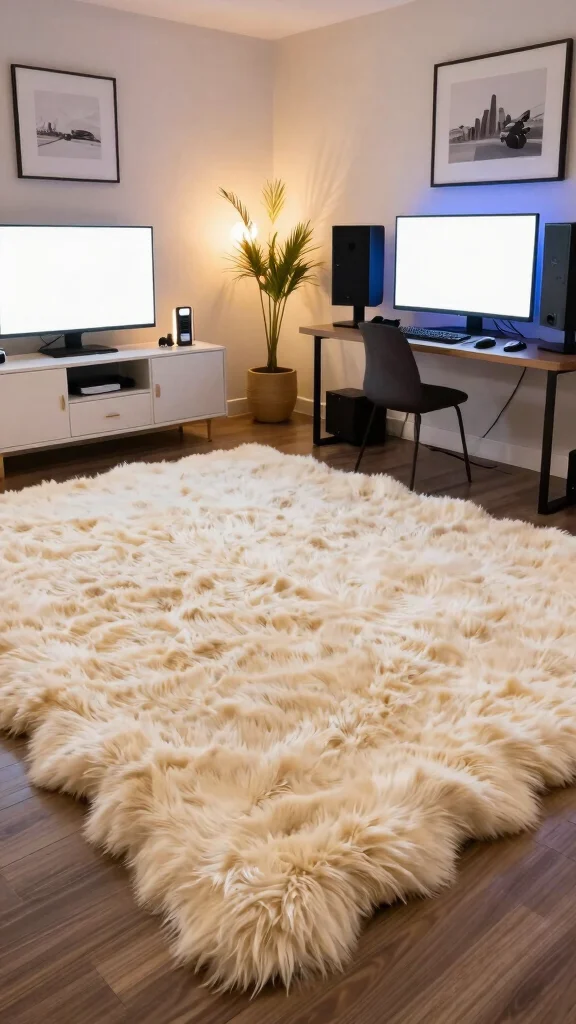 11 Game Room Rug Ideas That Define the Space and Add Comfort - 6. Faux Fur Rugs 1
