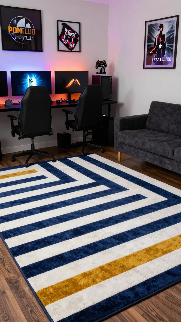 11 Game Room Rug Ideas That Define the Space and Add Comfort - 7. Striped Rugs 1