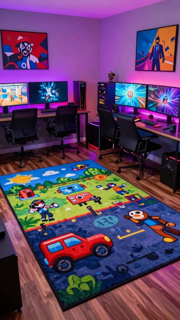 11 Game Room Rug Ideas That Define the Space and Add Comfort - 9. Custom Printed Rugs 1