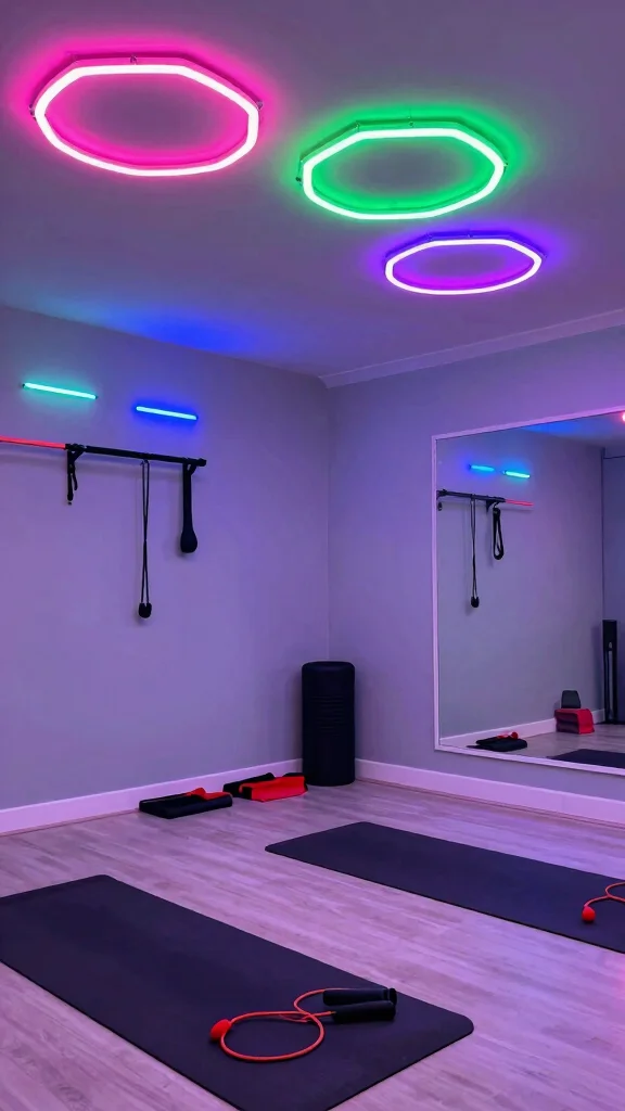 11 Hexagon Light Ideas for Home Gyms That Add Style and Energy - 4. Neon Hexagon Lights for a Funky Vibe 1