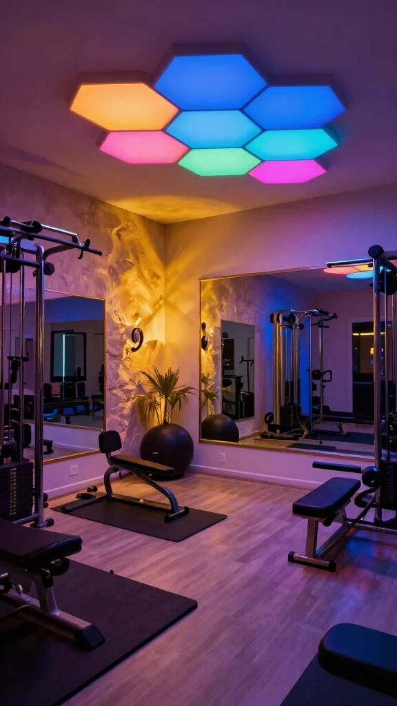 11 Hexagon Light Ideas for Home Gyms That Add Style and Energy - 9. Color-Changing Hexagon Lights for Mood Setting 1